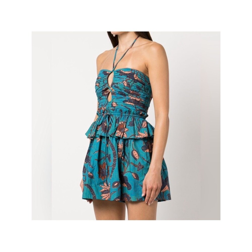 Ulla Johnson Isidro Romper Playsuit 6 Lagoon Teal Floral Print Resort Luxury